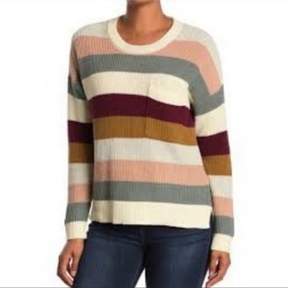 EUC Madewell Thompson Cream Multicolor Striped Sweater Size L